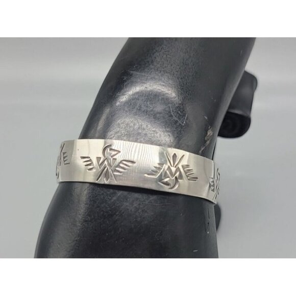 T Skies Sterling Silver Open Cuff Bracelet Native American Thunderbird SZ 6.5" - Picture 1 of 14